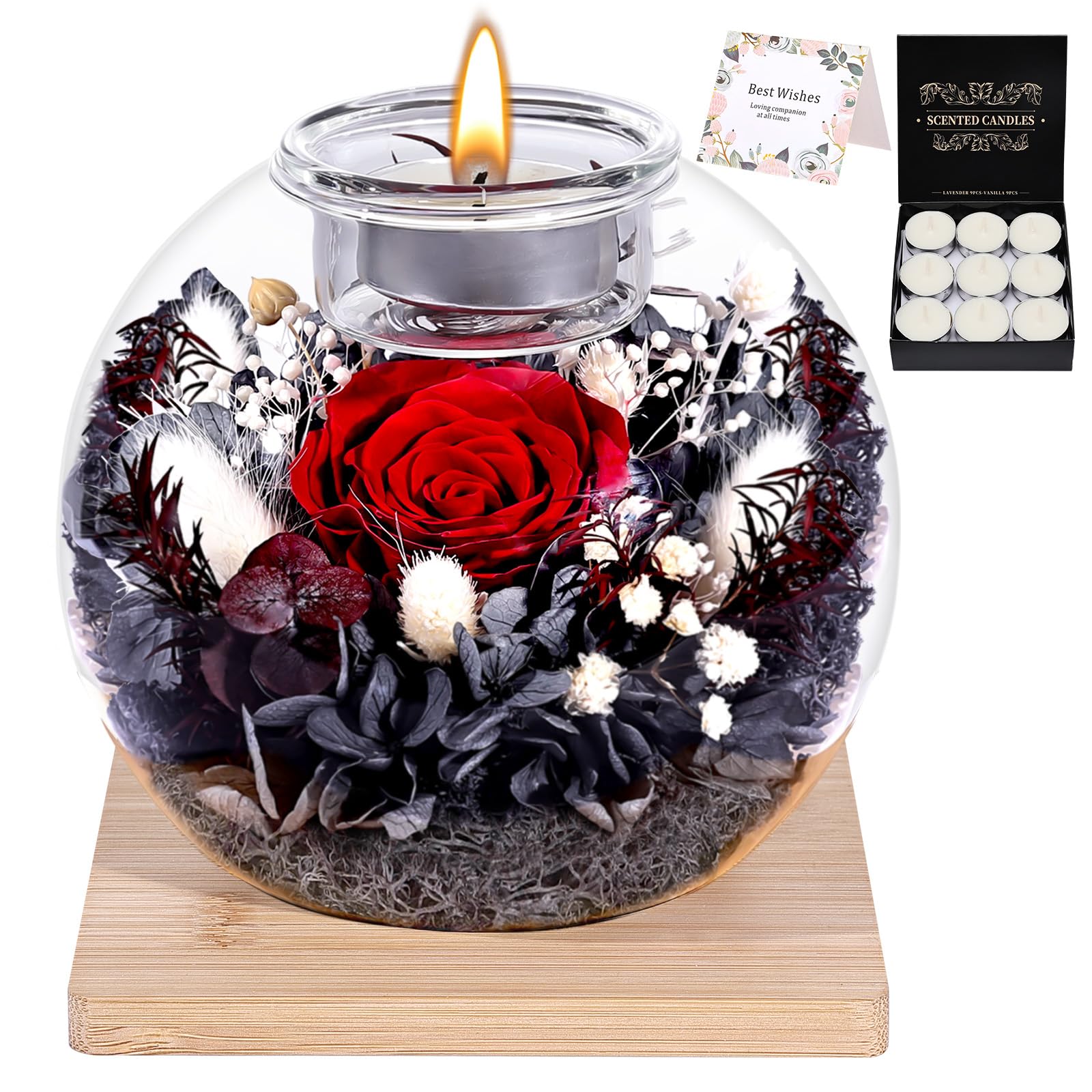 Preserved Roses - Birthday Gifts for Her, Preserved Flower in Glass Dome with Scented, Romantic Gifts for Women, Wife, Girlfrien