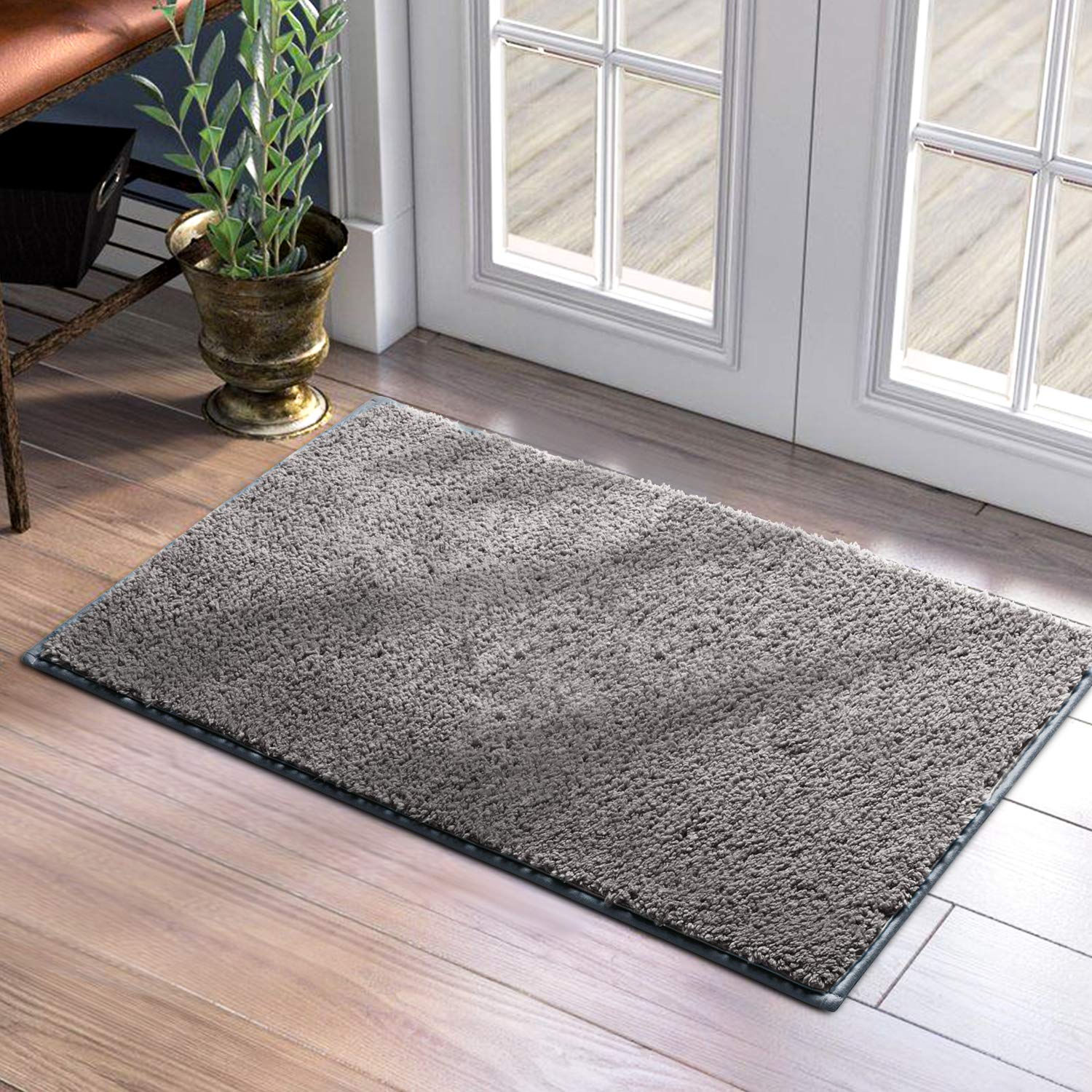 HOMEIDEAS Door Mats Indoor, 24x36 Super Absorbent Non Slip Rugs for Entryway, Front Back Welcome Doormat Dirt Trapper (Grey)