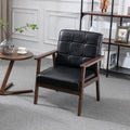 Okeysen Mid Century Modern Accent Chair, Retro Wood and Leather Armchairs Side Chair, Lounge Reading Comfy Arm Chair for Living 