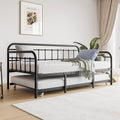 JURMERRY Metal Daybed Frame with Trundle Twin Size Heavy Duty Steel Slats Support Platform Furniture,Textured Black
