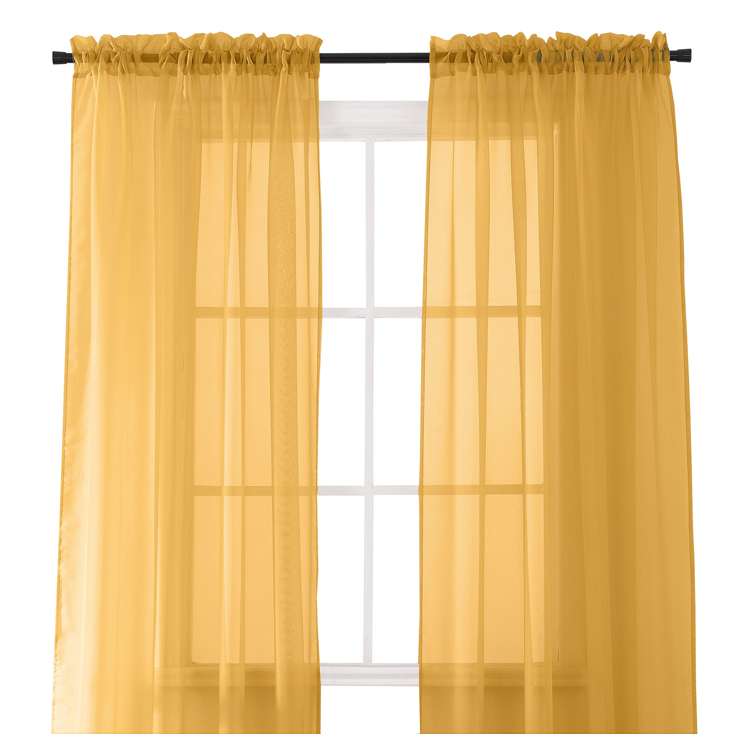 Elegant Comfort 2-Piece Sheer Panel with 2inch Rod Pocket - Window Curtains 40-inch Width X 84-inch Length, Gold