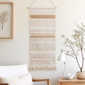 BlissBlush Long Vertical Wall Hanging Tapestry Coastal Blue Woven Boho Farmhouse D  cor Tassel Handmade Wall Art Decoration for 