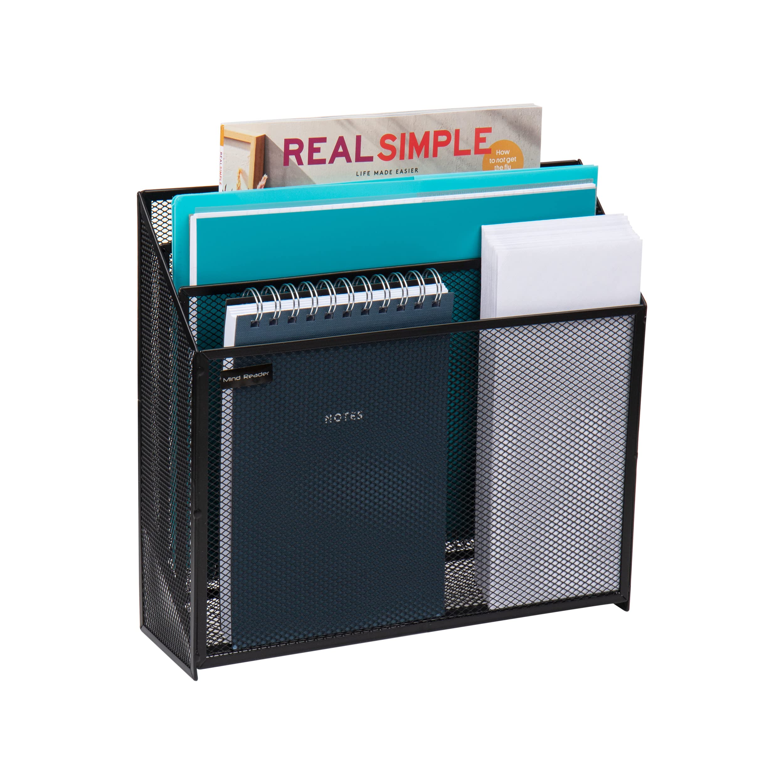 Mind Reader Vertical File Storage, Desktop Organizer, Workspace, Office, Metal Mesh, 12.5 L x 3.75 W x 11.5 H, Black