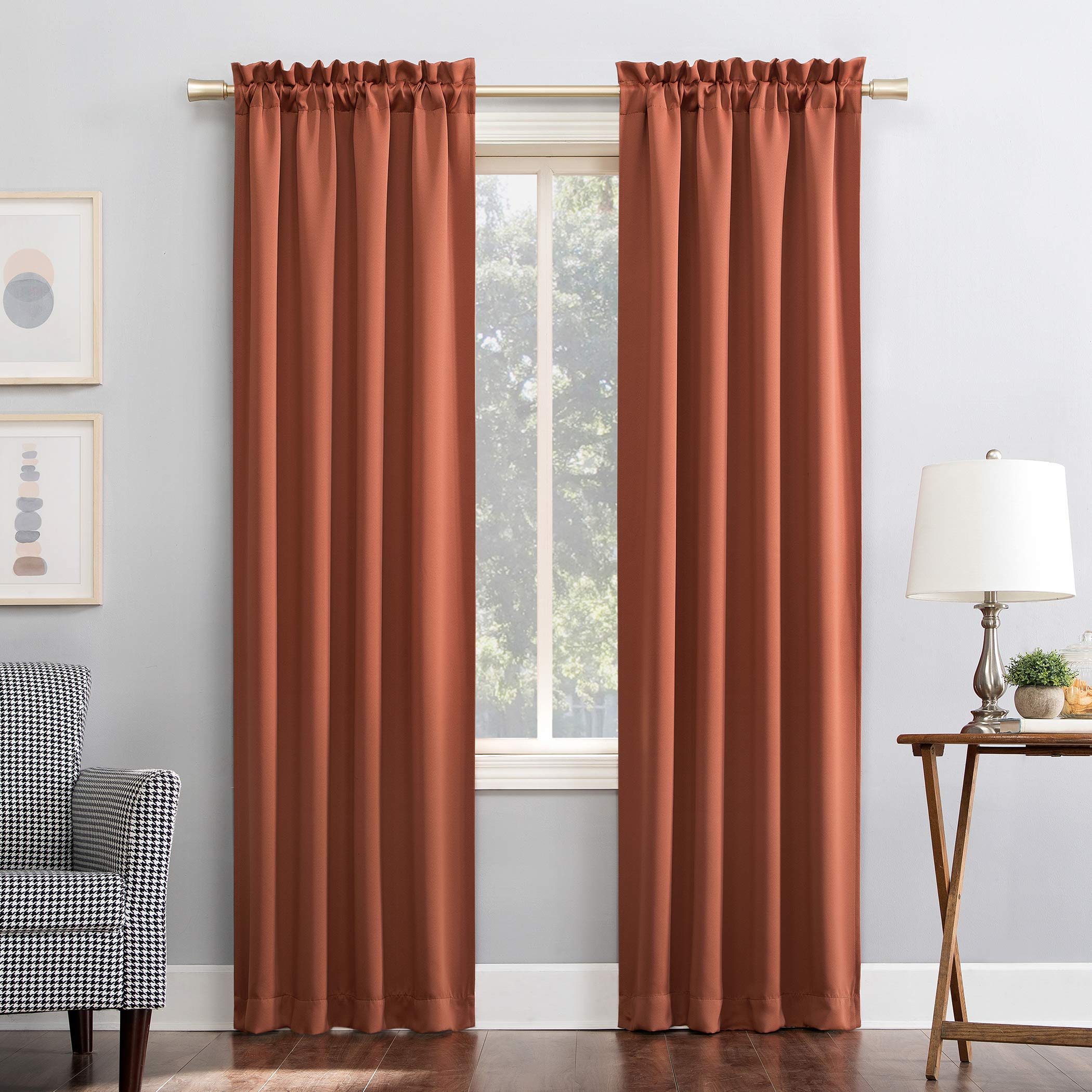 Sun Zero Easton Energy Saving Blackout Rod Pocket Curtain Panel, 40 x 63, Terracotta,One panel