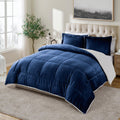 Cathay Home Twin Comforter Set: Ultra Soft and Plush Reversible Micromink and Sherpa 2-Piece Bedding Set, Navy, Twin (66 x 86)