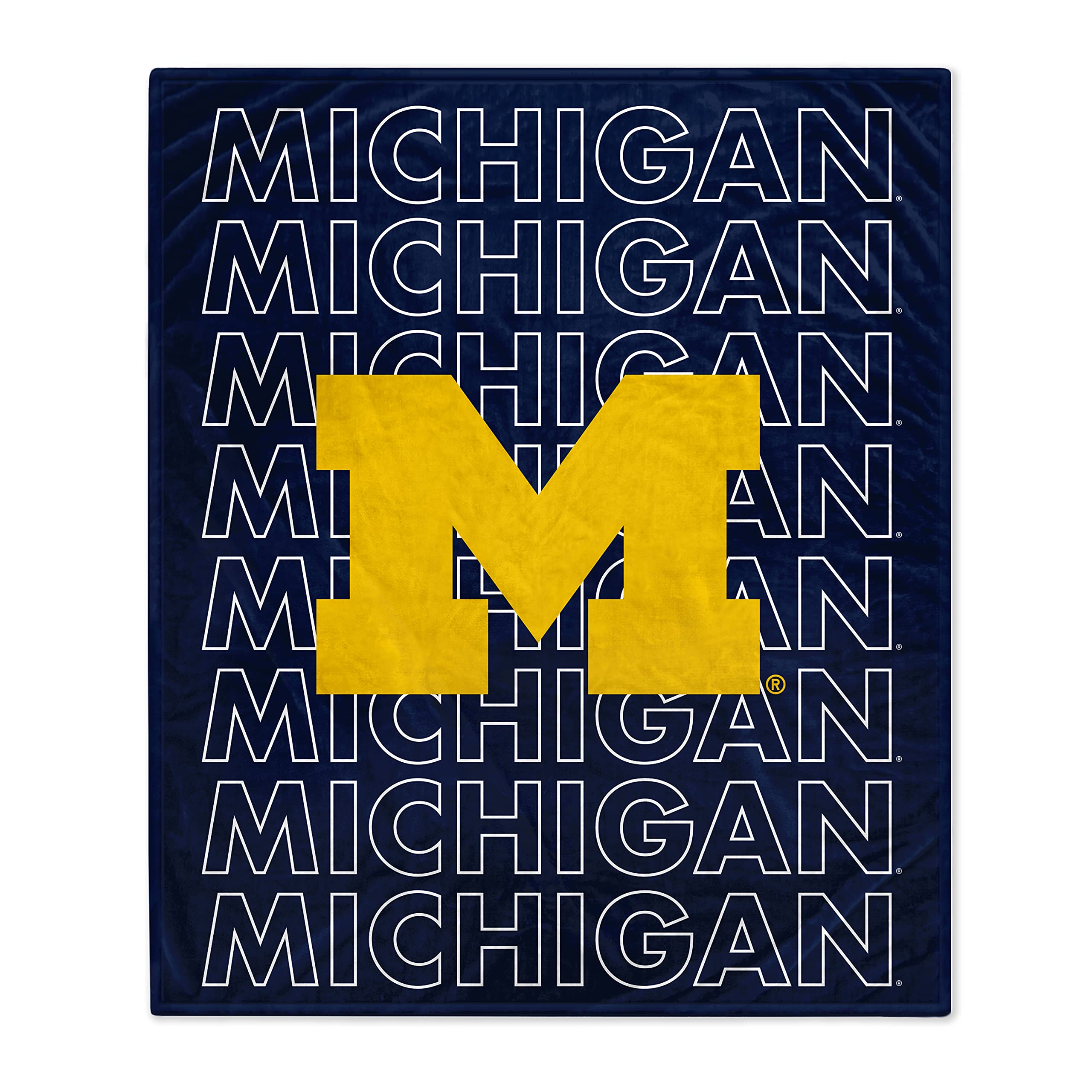 Pegasus Sports NCAA Echo Team Wordmark Plush Blanket- Michigan Wolverines Team Color 60x70