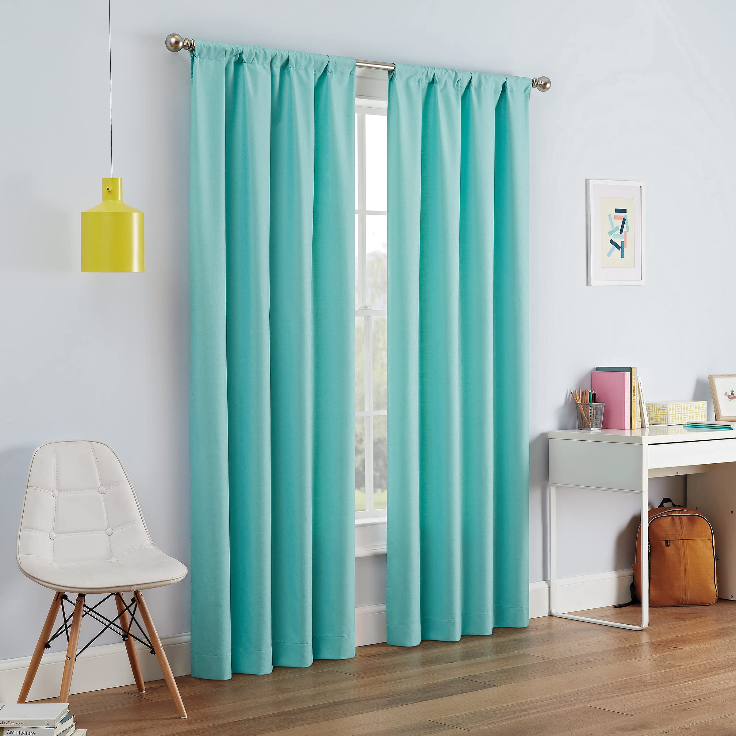 ECLIPSE Kendall Modern Blackout Thermal Rod Pocket Window Curtain for Bedroom or Living Room (1 Panel), 42 x 95, Pool