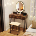 CHARMAID Vanity Desk with Mirror and Lights, Makeup Vanity Table with 4 Drawers, Charging Station, 3-Color Lighted Mirror, Retro