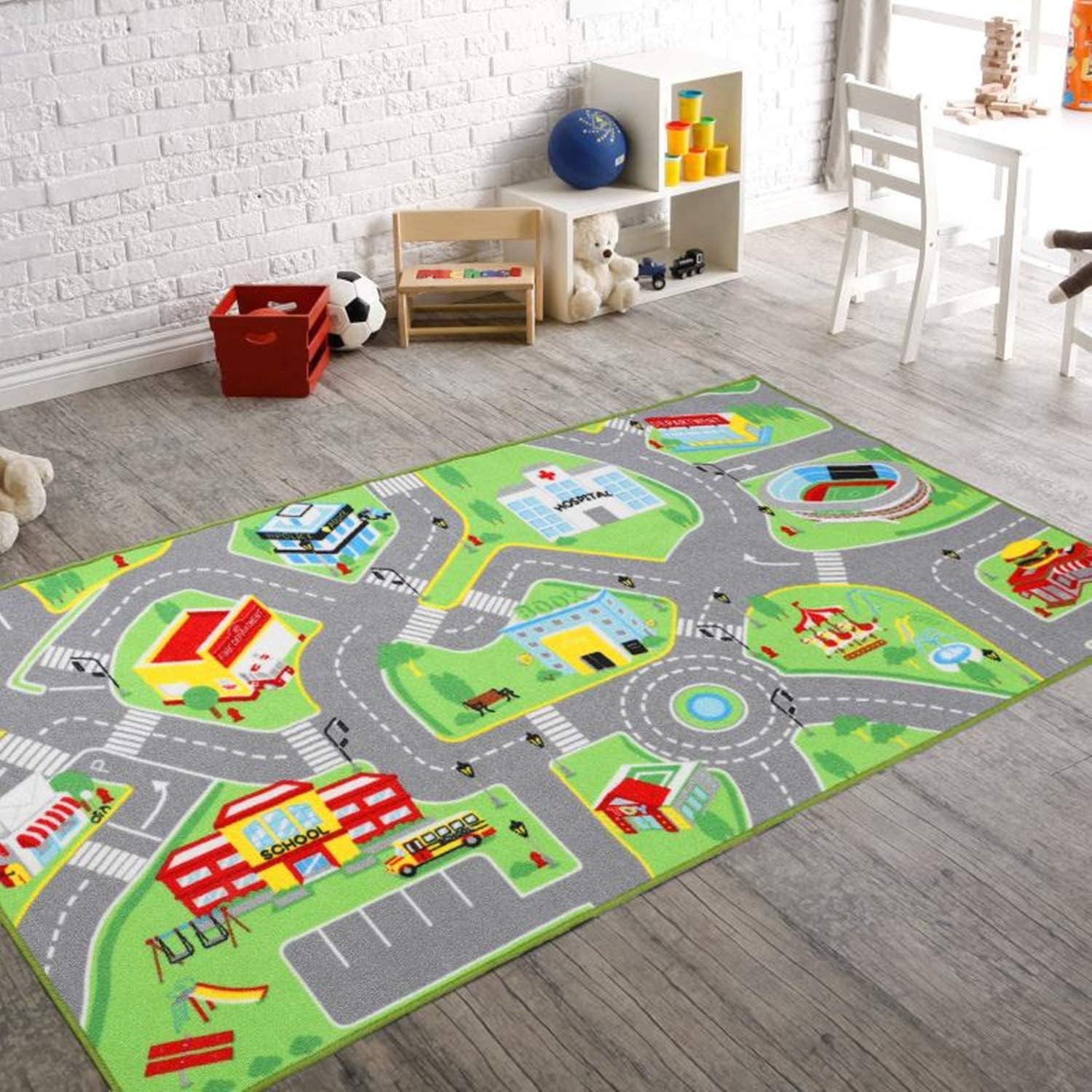Booooom Jackson 79X39 Kids Rug Play mat for Toy Cars,Colorful and Fun Play Rugs with Roads for Bedroom and Kid Rooms, Car Rug to