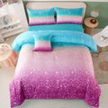 PERFEMET 6 Piece Full Size Comforter Sets for Teens Girls, Tie Dye Rainbow Ombre Bed in A Bag, Gradient Glitter Sparkle Bedroom 