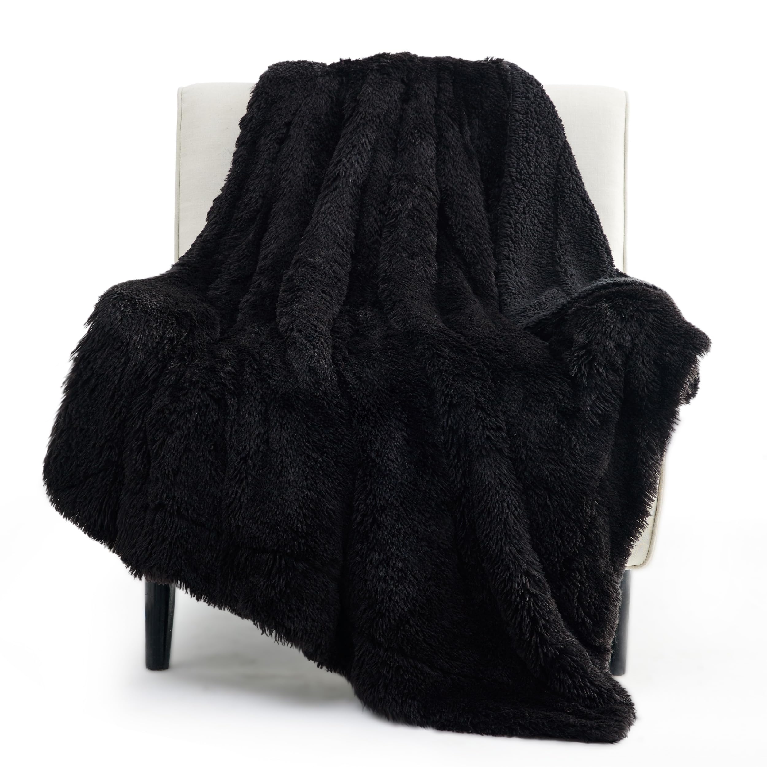 Bedsure Faux Fur Twin Blanket Black - Fuzzy, Fluffy, and Shaggy Faux Fur, Soft and Thick Sherpa, Cozy Warm Decorative Gift, Twin