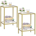 HOMSHO Side Tables Set of 2, End Tables with Tempered Glass, 2-Tier Nightstands with Storage Shelves, Coffee Table with Modern S