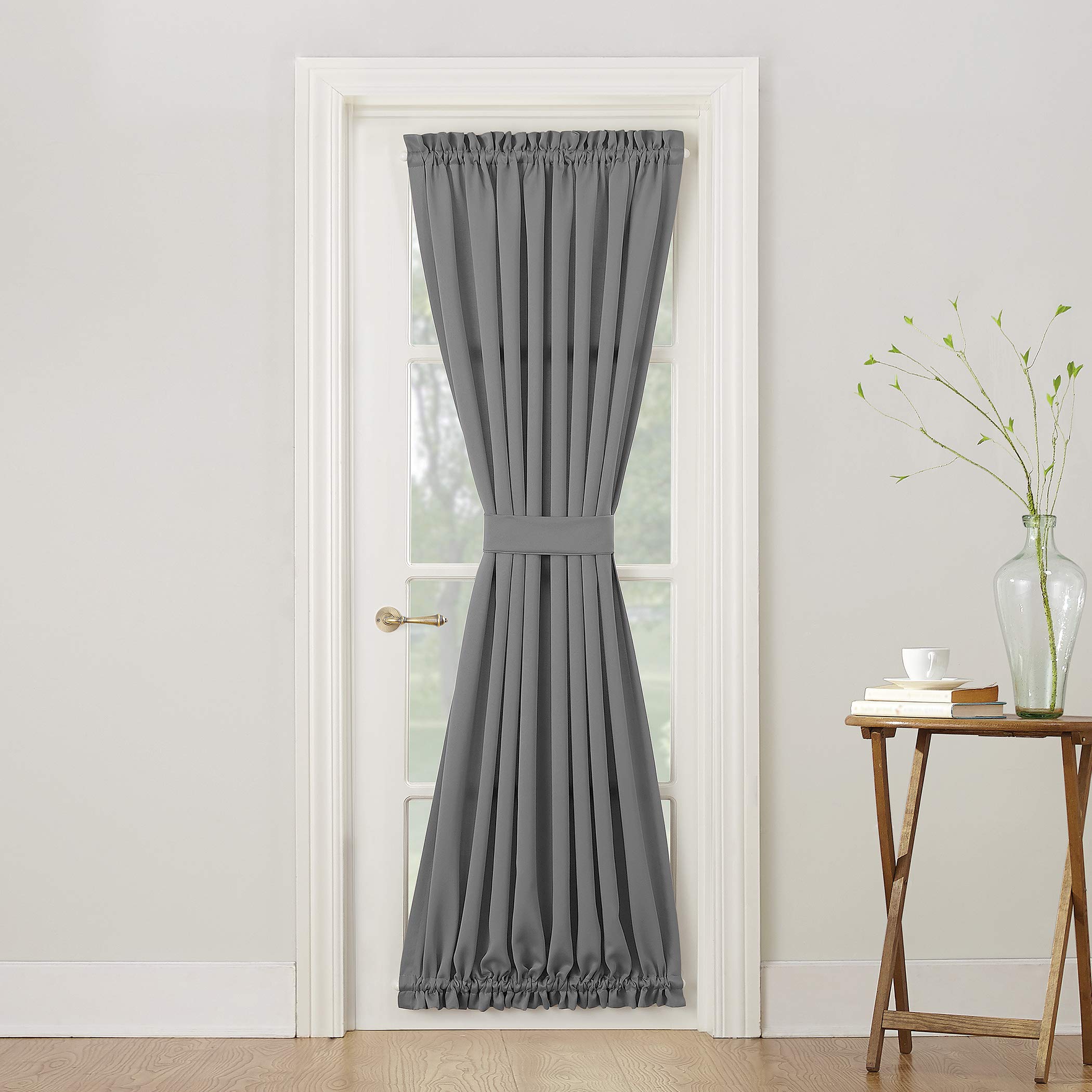 Sun Zero Barrow Energy Efficient Rod Pocket Door Curtain Panel, 54 x 72, Gray
