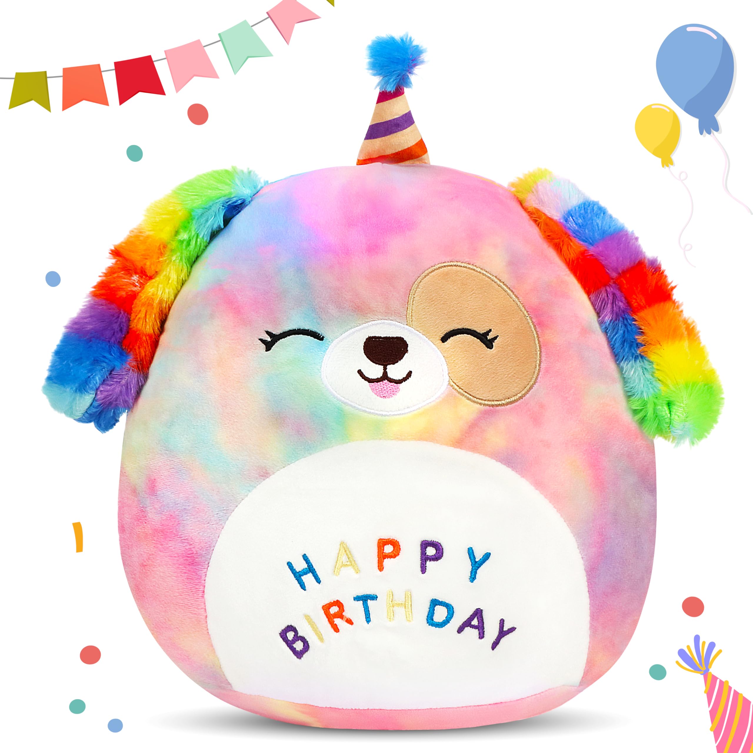 Easfan 12   Original Rainbow Birthday Dog Plush Pillow Soft Puppy Plush Toy Cute Dog Stuffed Animal Birthday Gifts for Kids To