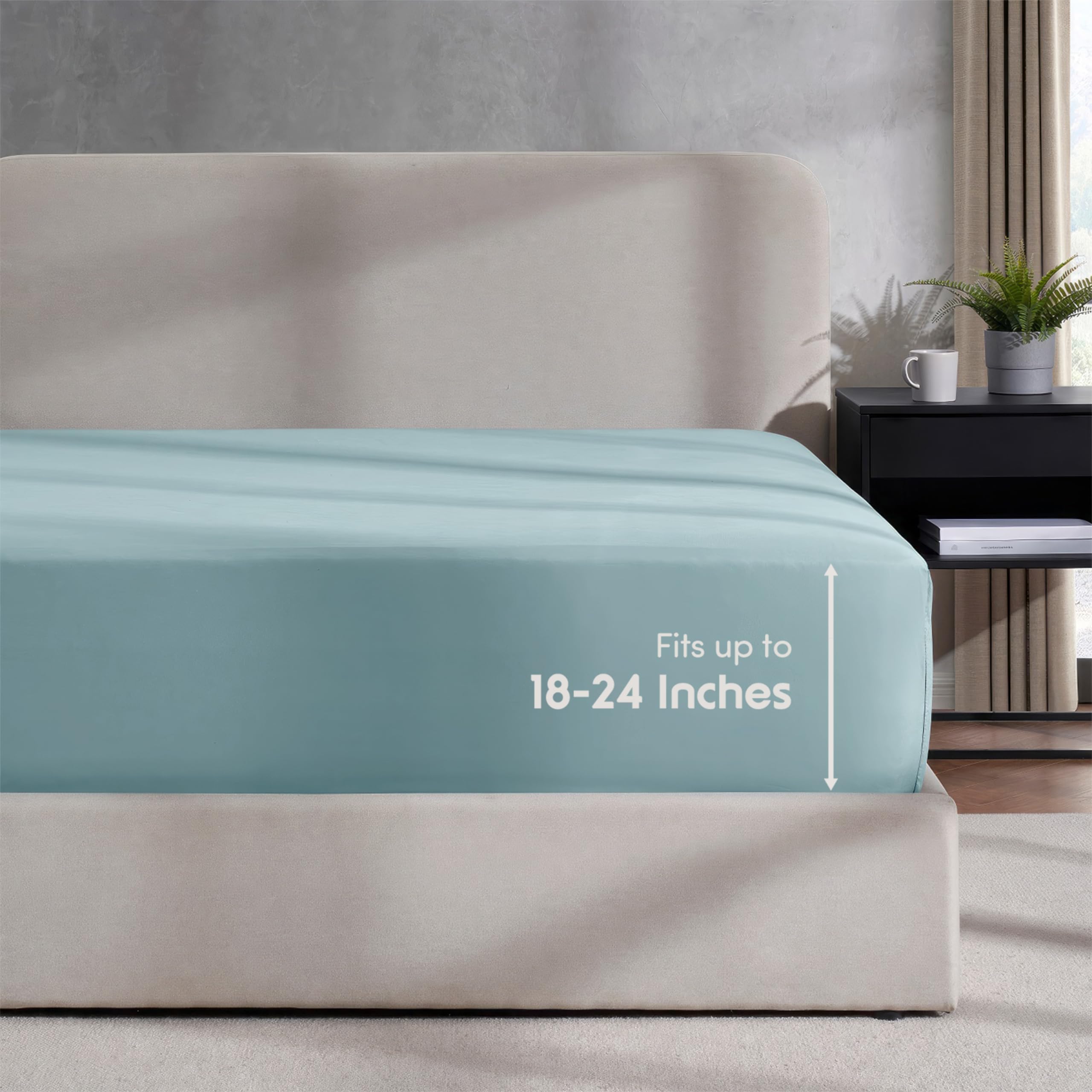 Nestl Extra Deep Pocket Full Fitted Sheet, Light Blue Full Size Fitted Sheet Only, 1800 Microfiber Fitted Bed Sheet, Ultra Soft 