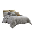 Benjara 8 Piece Queen Polyester Comforter Set with Medallion Print, Gray and Gold