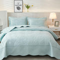 MarCielo 3-Piece 100% Cotton Oversized Bedspread Lightweight Quilt Coverlet Embroidery Farmhouse Bedding Set T0 (Aruba Blue, Ove