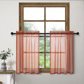 Terracotta Tier Curtains for Small Window 30 Inch Length 2 Panel Set Rod Pocket Semi Transparent Voile Sheer Farmhouse Boho Kitc