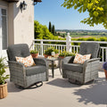 CAODOC 3-Piece Swivel Rocking Rattan Chair Outdoor, Patio Bistro Furniture Conversation Set, Wicker Chair with Coffee Table Blac