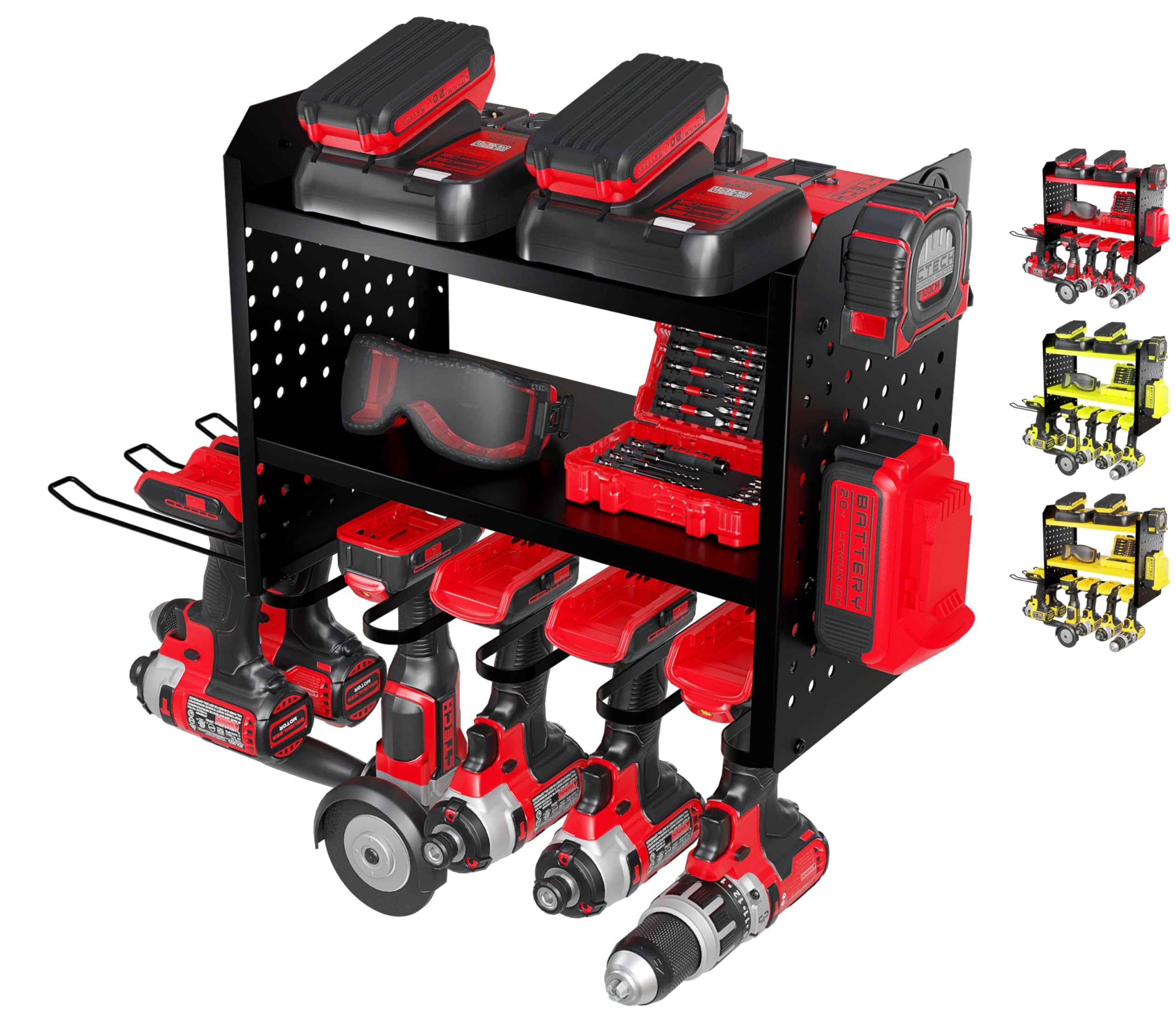 BUILTSTRONG Power Tool Organizer-6 Drill Holder Wall Mount, 3 Tier Heavy-Duty Hand Tool Storage Rack, Utility Racks, Drill Holde