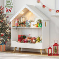 Curipeer Kids Dollhouse Bookshelf, Wooden Bookcase Storage with Motion-Activated Light, 2-Tier Open Display Organizer for Toys a