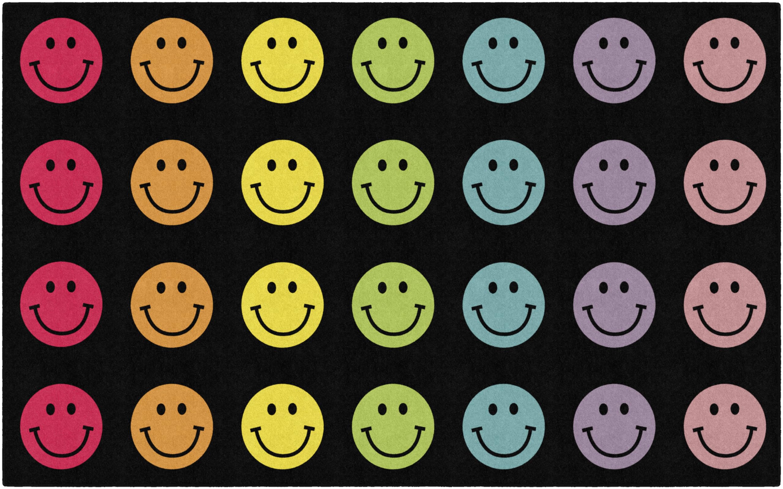 Flagship Carpets Schoolgirl Style Rainbow Smileys in Black Criss-Cross Applesauce Educational Area Rug for Kids Room, Childrens