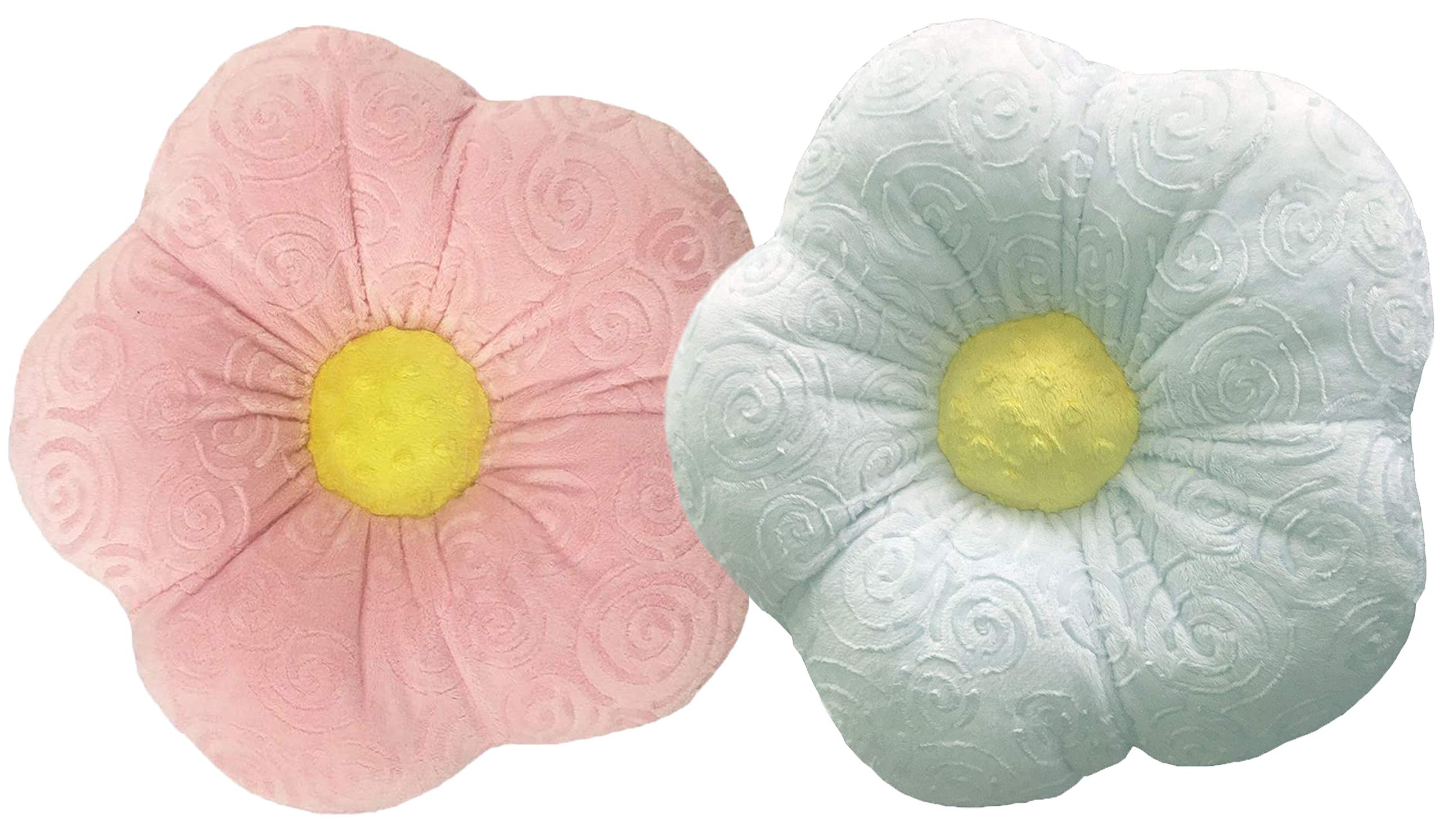 Snuggle Stuffs Pastel Pink & White Flower Throw Pillows - 13 - Set of 2 - Minky Pillows for Girls Bedroom Decor