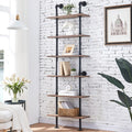 HOMBAZAAR Industrial Bookshelf, 6-Tier Industrial Pipe Bookshelf, Wall Mounted Ladder Shelves with Metal Frame for Home Office, 