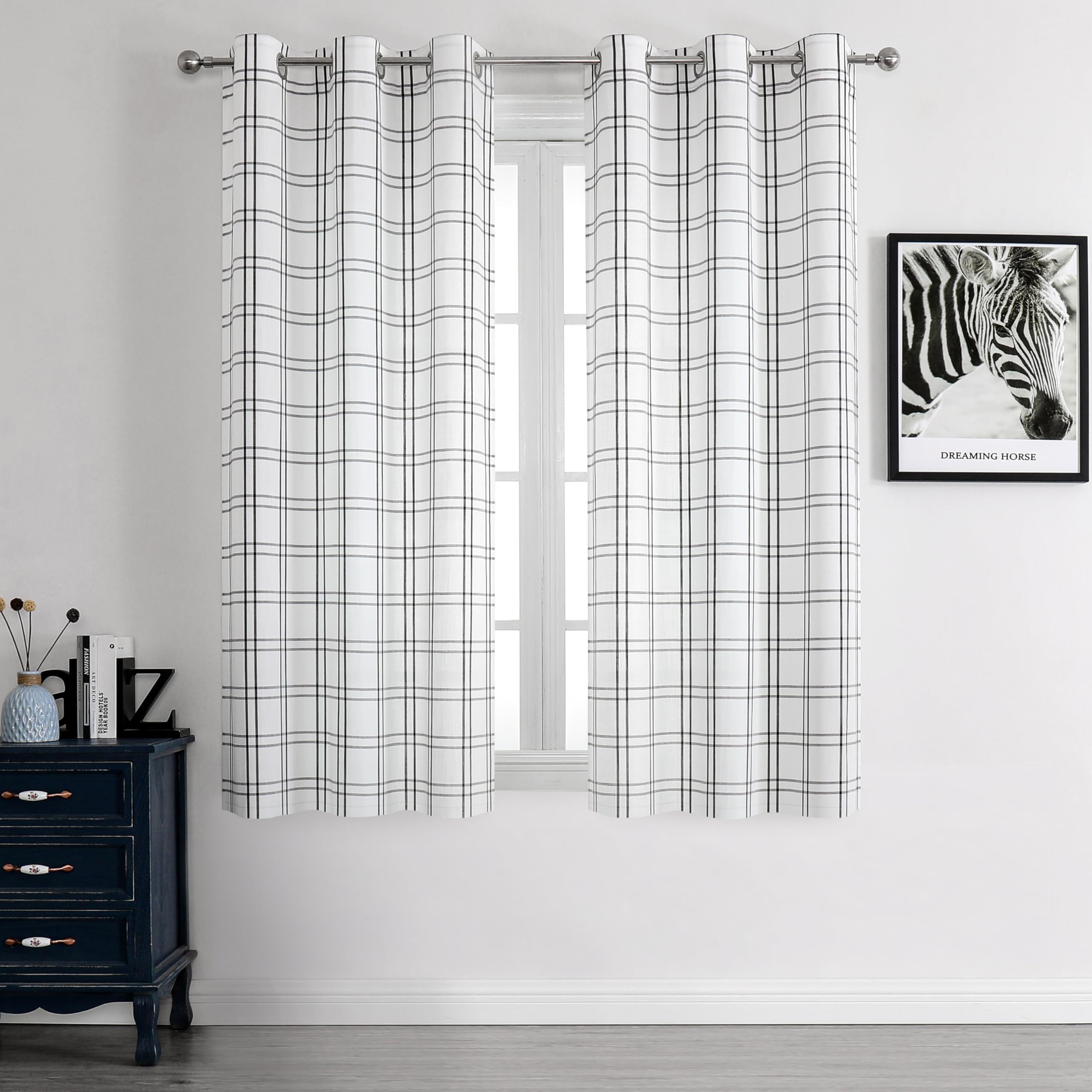 Bapawfish Black and White Buffalo Plaid Checkered Window Panels 63 inch Length, Checked Striped Farmhouse Rustic Grommet Curtain