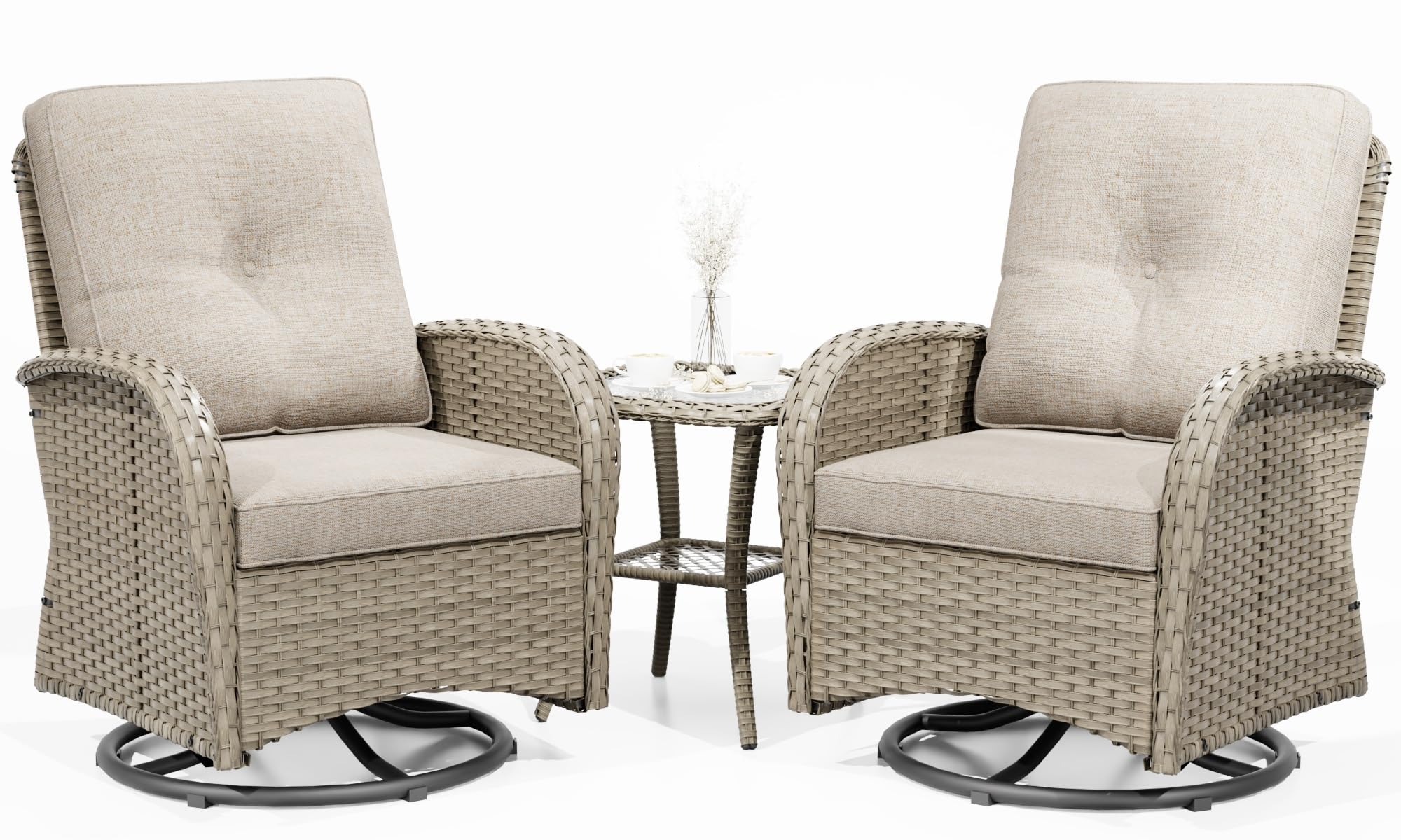 Joyside 10 Piece Patio Furniture Set, Outdoor Wicker Conversation Sets with Swivel Rocker Chairs and Sofa, Thick Cushion, Rattan