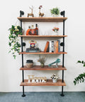 Anynice 5 Tier Industrial Ladder Shelf Bookcase, Wall Mounted Wood Metal Pipe Rustic Bookshelf for Living Room (Weathered Brown,
