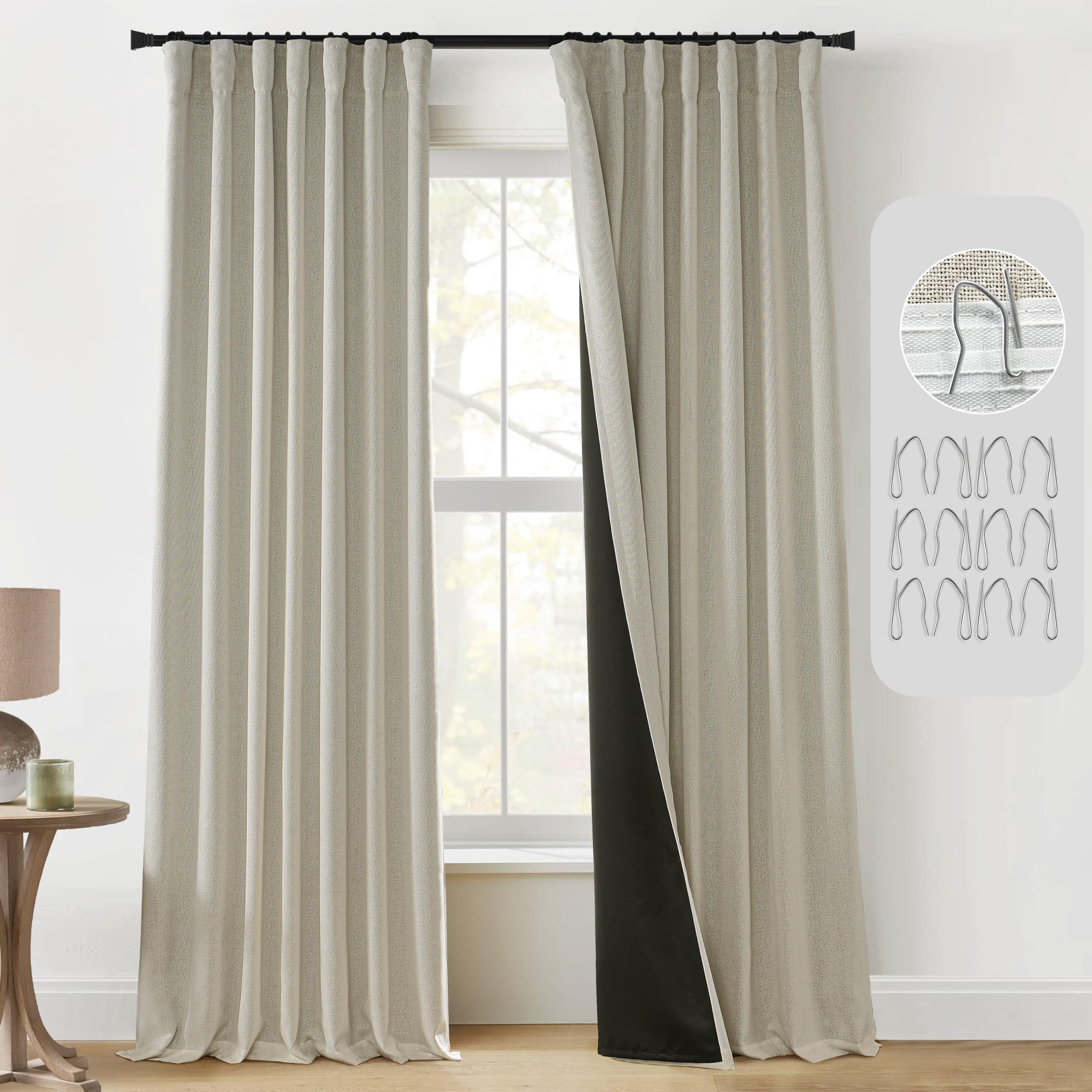 PANELSBURG Oatmeal Rustic Curtains for Living Room,Fancy Linen Blackout Thermal Insulated Block Cold Weather Control Draft Block