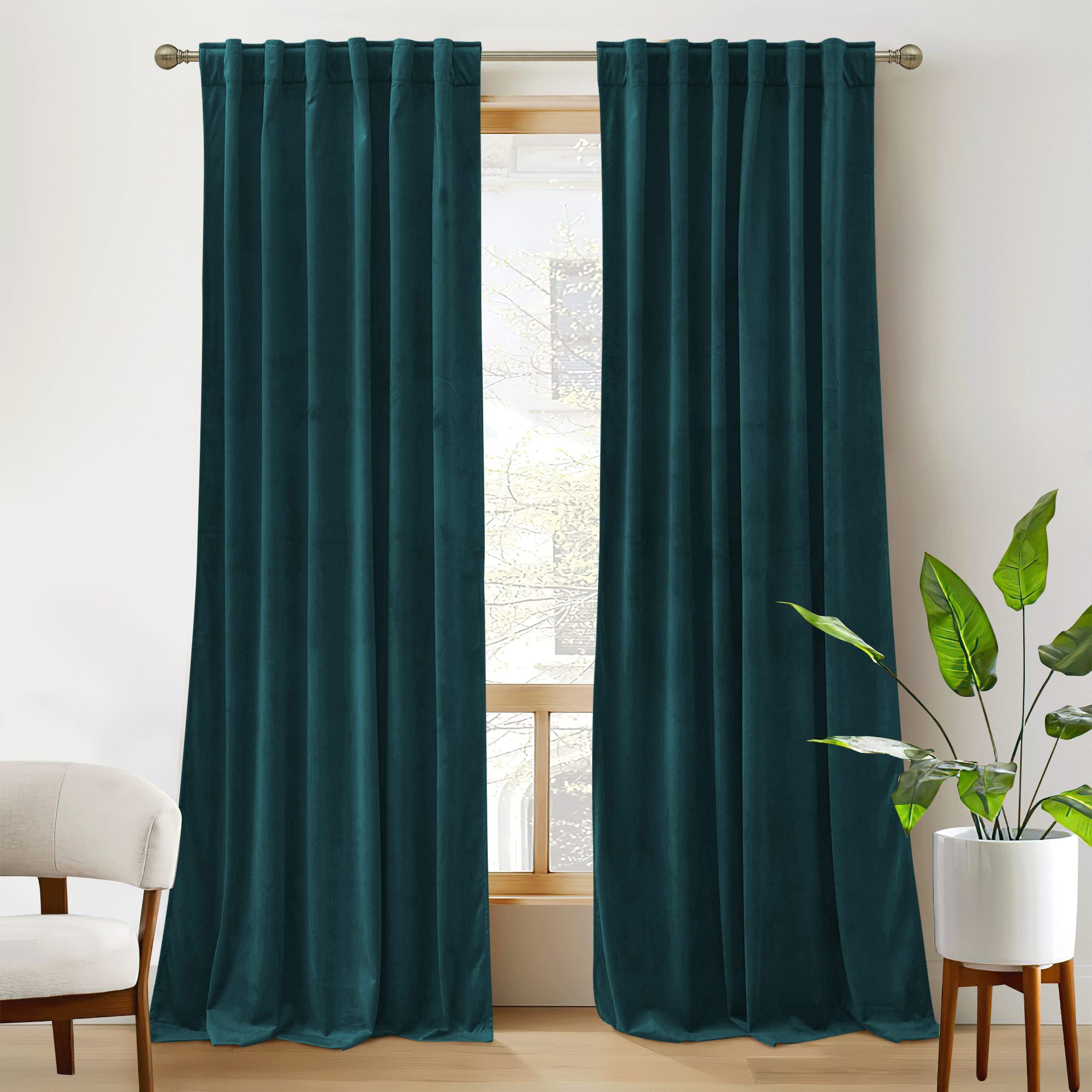 RYB HOME Velvet Curtains 2 Panels Set 90 inches - Super Soft Durable Window Drapes Room Darkening Energy Smart Back Tab for Apar
