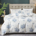 HYPREST Floral Duvet Cover Set Queen Size, 3 Pieces Blue Floral Farmhouse Duvet Cover Set- Soft, Lightweight & Breathable, Stand