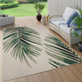 Outdoor Rug Beige Green with Floral Palm Leaf Design Waterproof, Size: 28 x 411