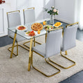 MEMUY Dining Table Set of 4,51 Rectangle Tempered Glass Table Top with Golden Metal Legs,Kitchen Room Table with 4 Light Grey Fa