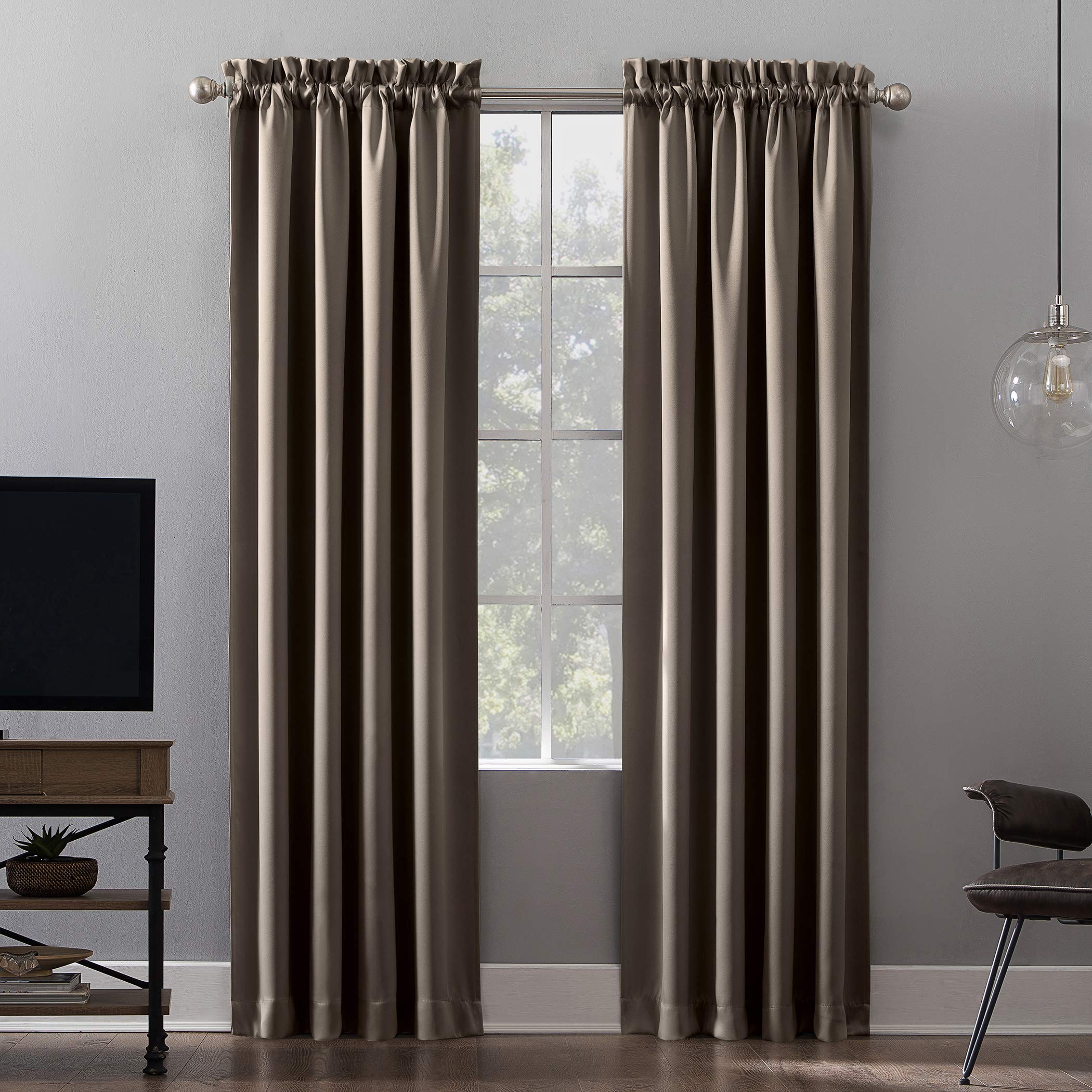 Sun Zero Oslo Theater Grade Extreme Total Blackout Rod Pocket Curtain Panel, 52 x 84, Taupe