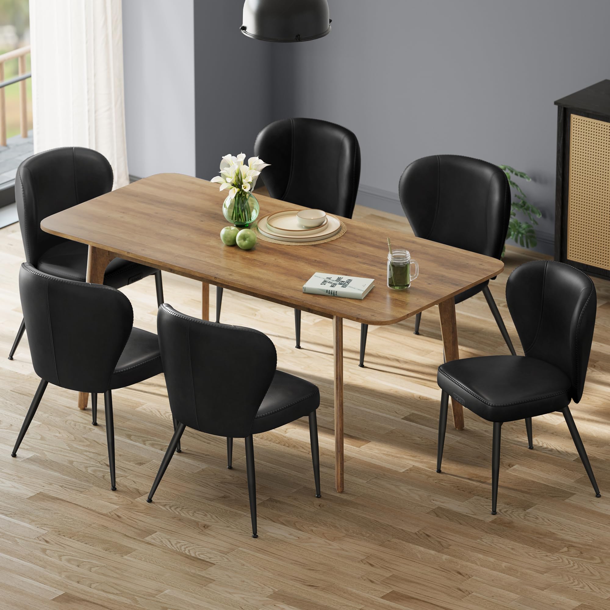 VASAGLE EKHO Collection - Dining Chairs Set of 6, Upholstered Kitchen Chairs, Comfortable Seat, Synthetic Leather with Stitching