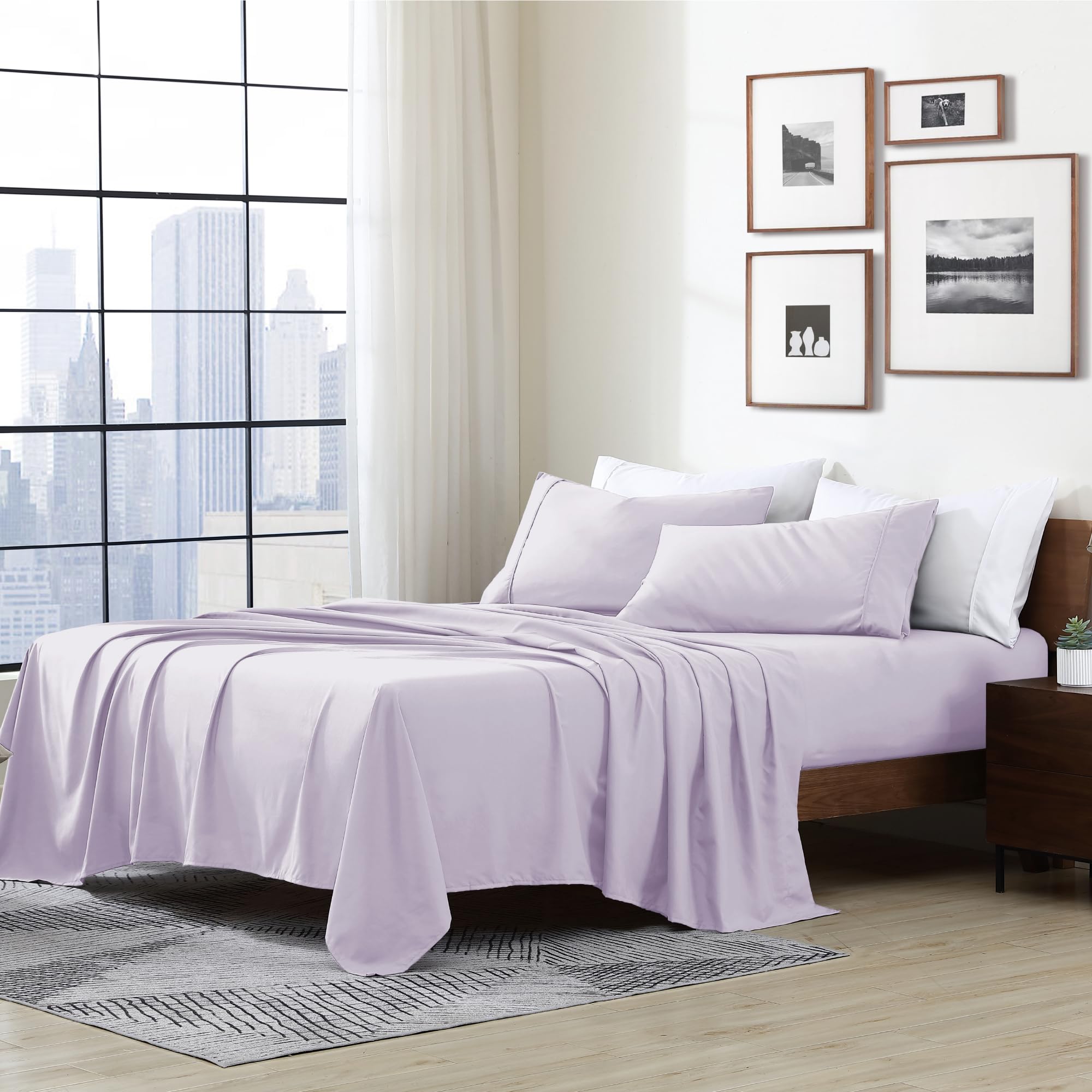 Cathay Home Essentials Ultra Soft Hypoallergenic Wrinkle Resistant Double Brushed Microfiber Bedding Sheet Set, Lavender,3 pcs, 