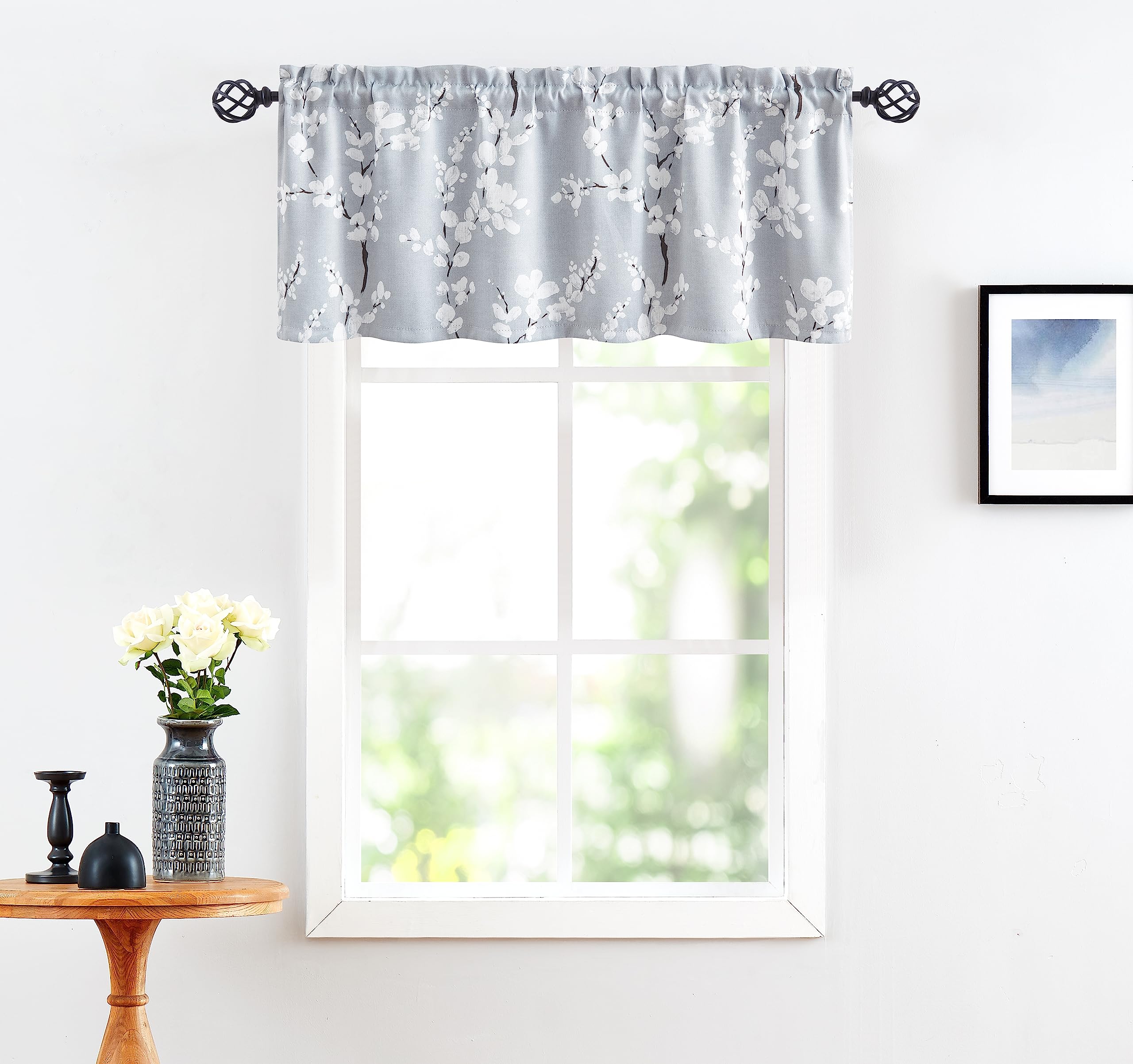 Fmfunctex Valance Curtain for Kitchen Windows/Bathroom/Living Room/Bedroom, Blossom Blackout Window Valance Thermal Insulated Ro