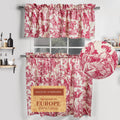 Maison d Hermine Miller - Red 100% Cotton Set of 3 Kitchen Window Curtain for Cafe Kitchen Bedroom Home [2 Tiers (28X36) and 1 