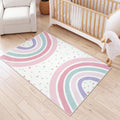 STARUIA 4x6 Washable Rainbow Rug for Nursery Kids Room, Soft Polka Dot Pink Area Rugs for Girls Bedroom, Non-Slip Carpet Kids Ru