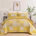 Mybedsoul Yellow Boho Quilt Set Queen Size,3 Pieces Plaid Floral Bedspread Coverlet Set Summer,Patchwork Reversible Bedding Set 