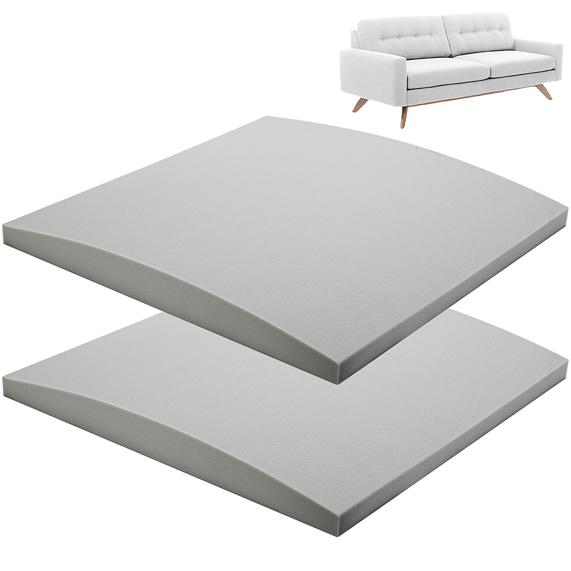 moonoom 22x22 Couch Cushion Support, Grey Sofa Cushion Sagging Repair, Curved High Density Foam Replacement for Furniture Saggin