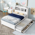 Harper & Bright Designs Full Size Platform Bed with Trundle, Drawers and Bookcase Headboard with USB Plugs, Hardwood Full Size B