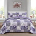 Mybedsoul Purple Quilt Set Queen Size,3 Pieces Boho Floral Plaid Bedspread Coverlet Set for All Season,Patchwork Reversible Bedd