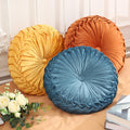 Drydiet 3 Pcs Round Pillows 15 Diameter Velvet Pleated Throw Pillows Accent Pumpkin Throw Pillows Boho Chair Cushion for Couch