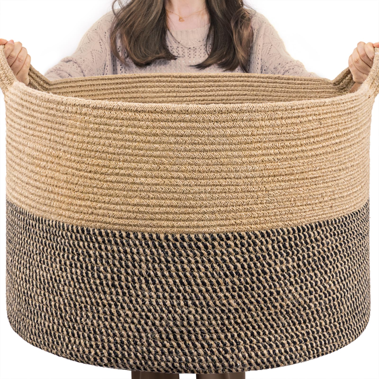 INDRESSME Extra Large Woven Baskets for Storage, 21.7 x 13.8 Blanket Basket Living Room Wicker Storage Basket for Organizing Wov