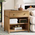 Zenflare End Table with Drawer and 2 Tier Shelves, Wood Sofa Side Table for Living Room, Modern Nightstand Bedside Table for Bed