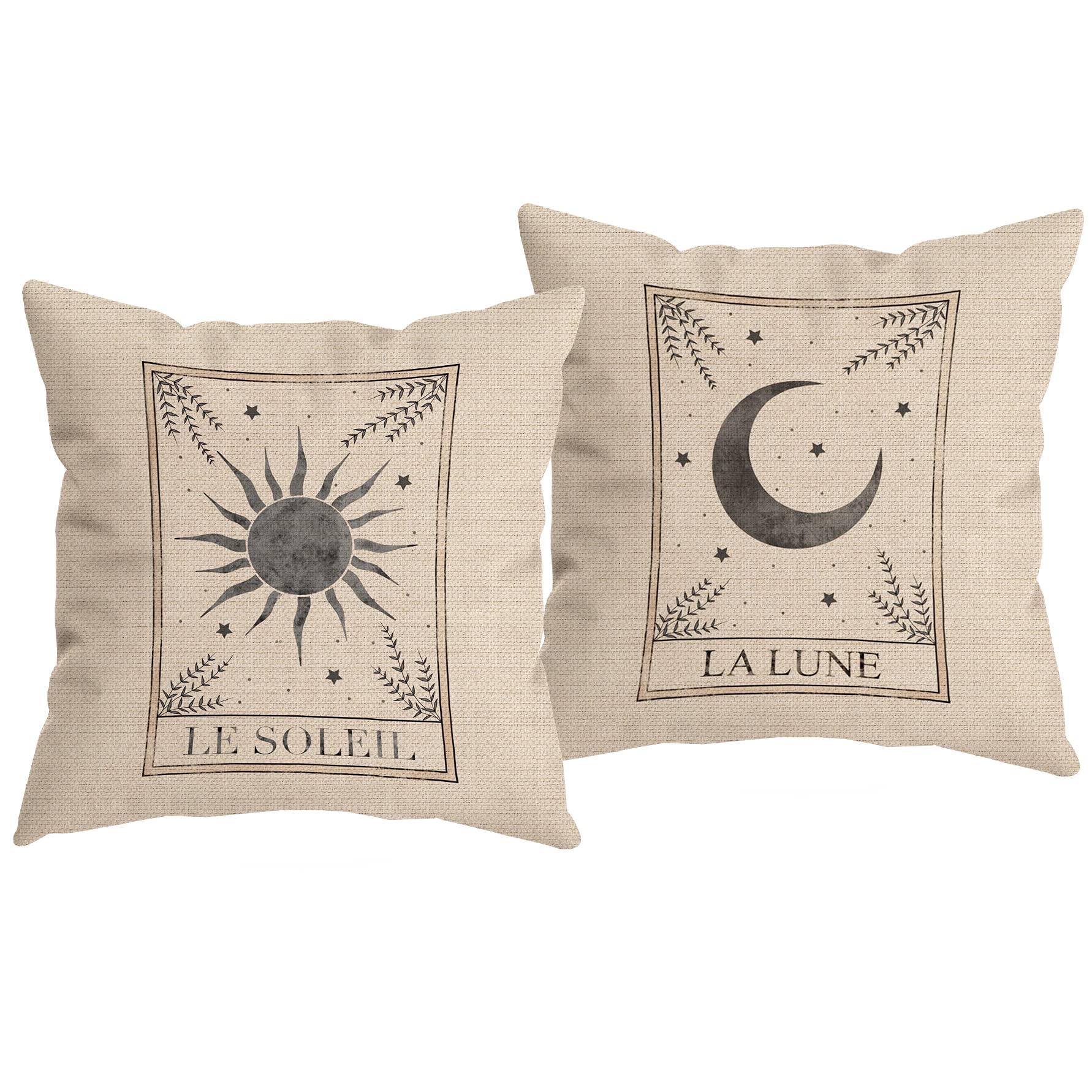HUYAW Le Soleil La Luna Tarot Sun and Moon Mystic Decorative Throw Pillow Covers, Gifts for Tarot Lovers, Tarot Pillowcase 18 x 
